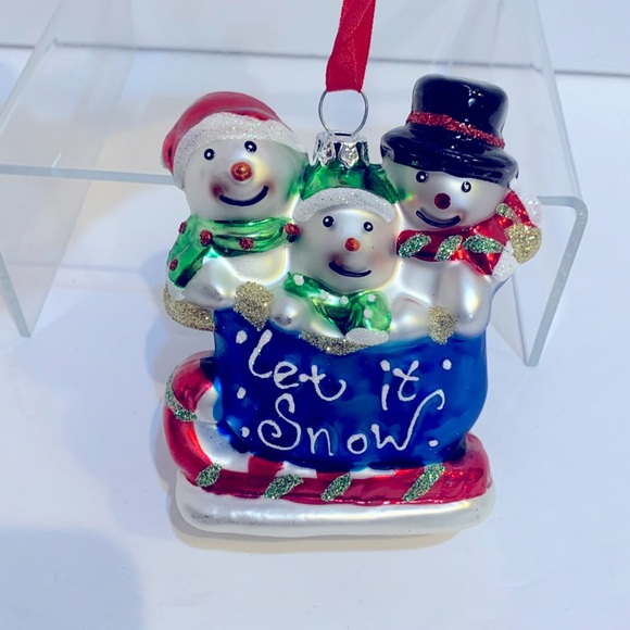 Snowman trio hand blown glass Let it Snow - Picture 1 of 10